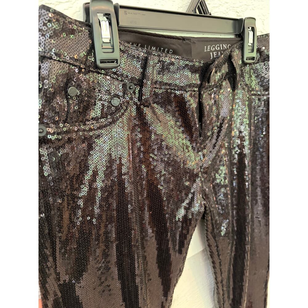 The Limited Sequin Mid Rise Legging Jeans Black Size 6 - Picture 5 of 6